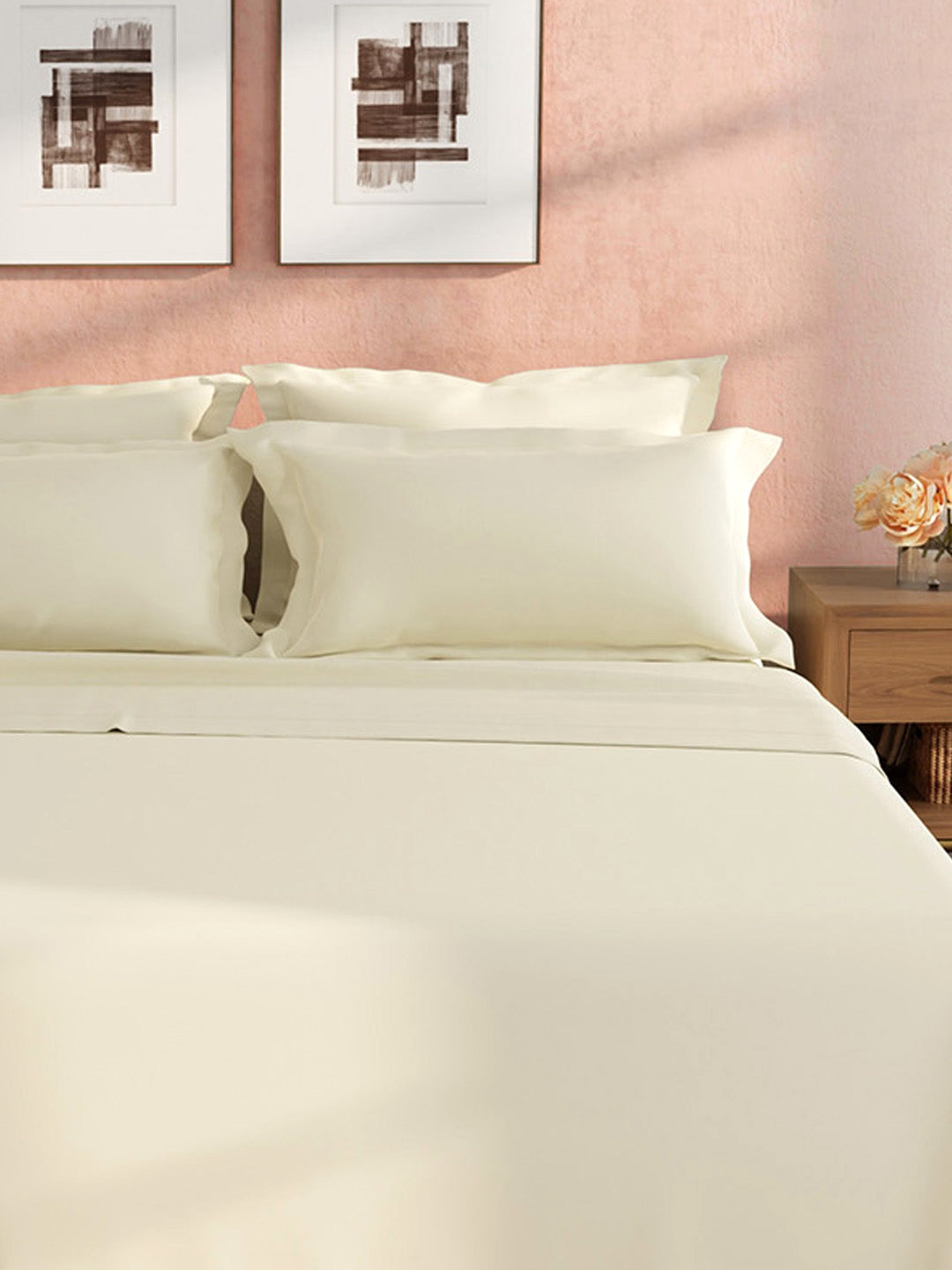 100% Cotton King Bedsheet Set, 400 TC Dyed Solid, Cotton Charm