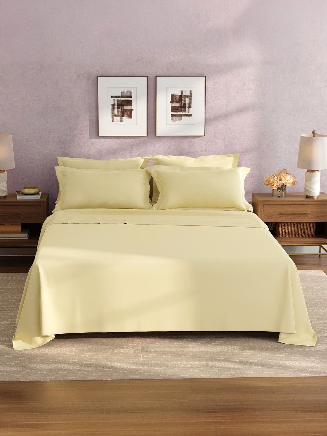 100% Cotton King Bedsheet Set, 400 TC Dyed Solid, Cotton Charm
