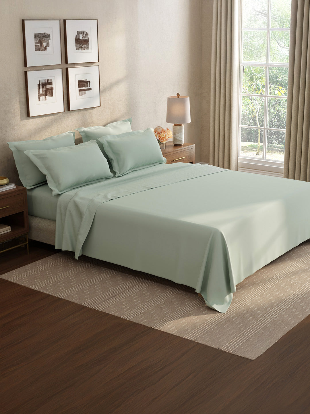100% Cotton King Bedsheet Set, 400 TC Dyed Solid, Cotton Charm