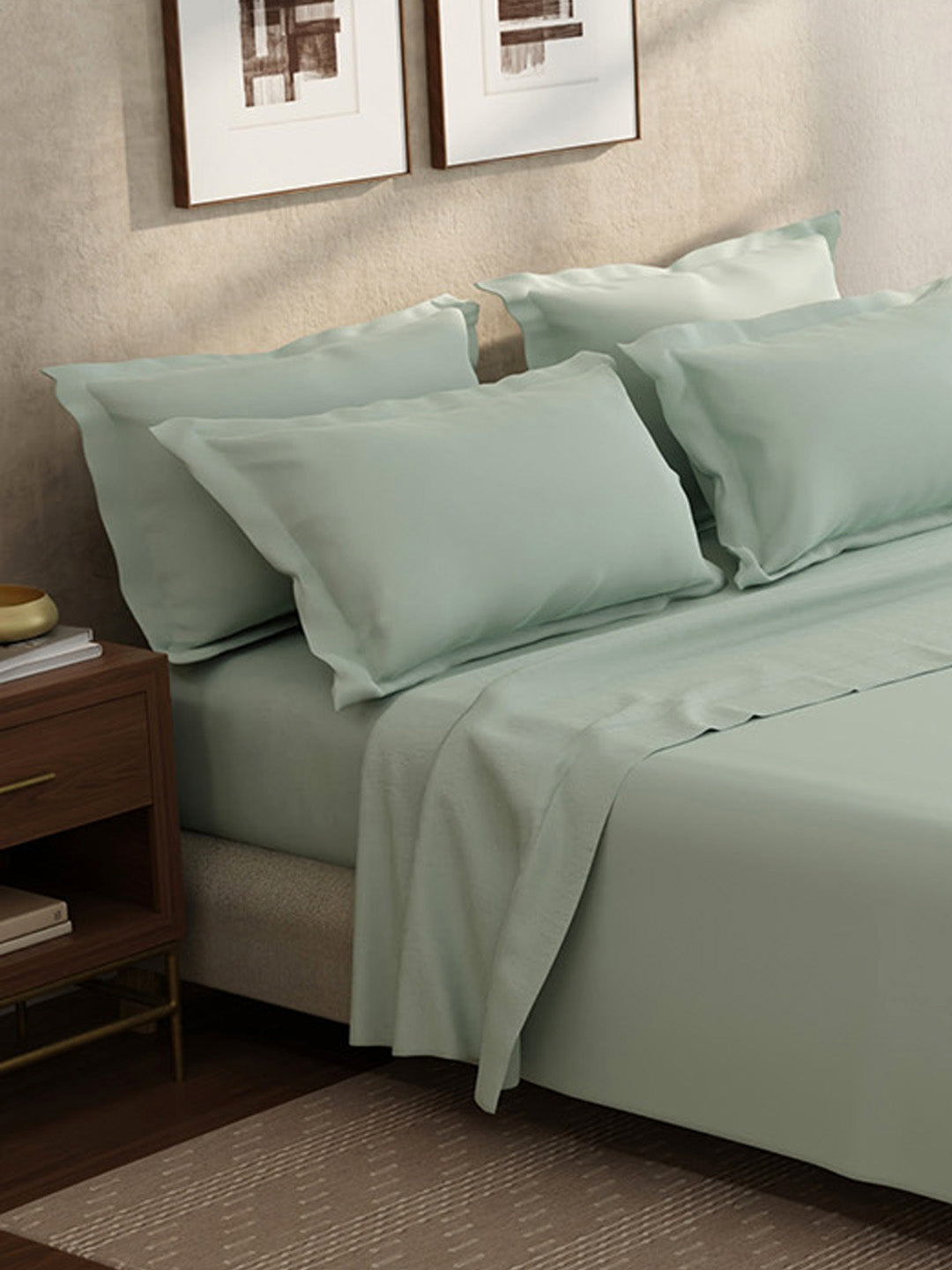 100% Cotton King Bedsheet Set, 400 TC Dyed Solid, Cotton Charm