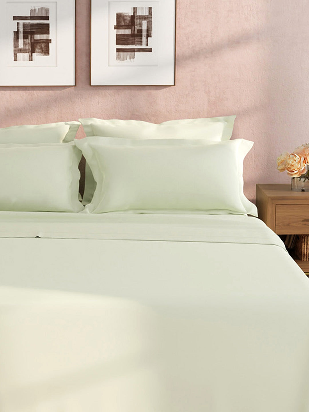 100% Cotton King Bedsheet Set, 400 TC Dyed Solid, Cotton Charm
