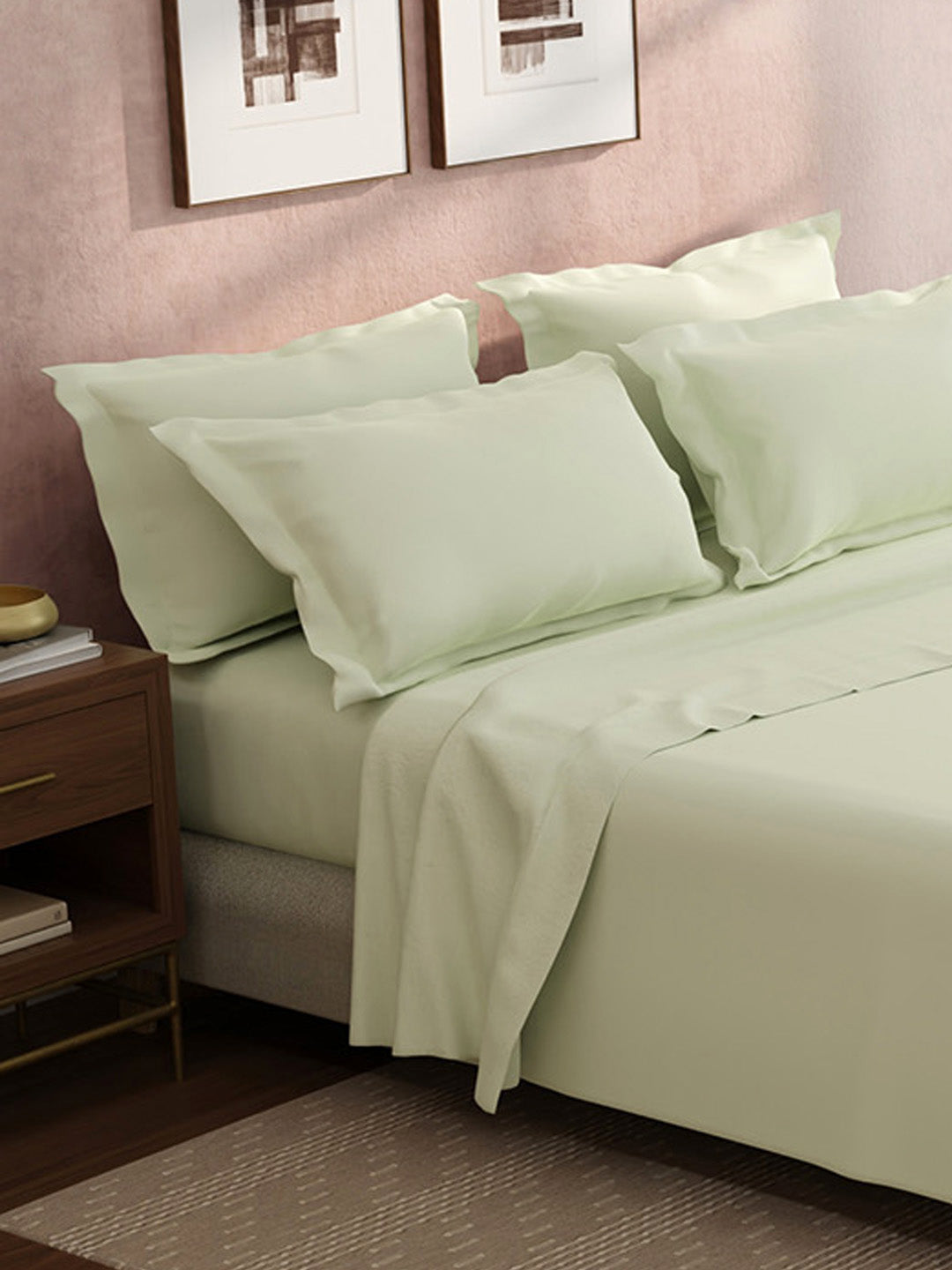 100% Cotton King Bedsheet Set, 400 TC Dyed Solid, Cotton Charm
