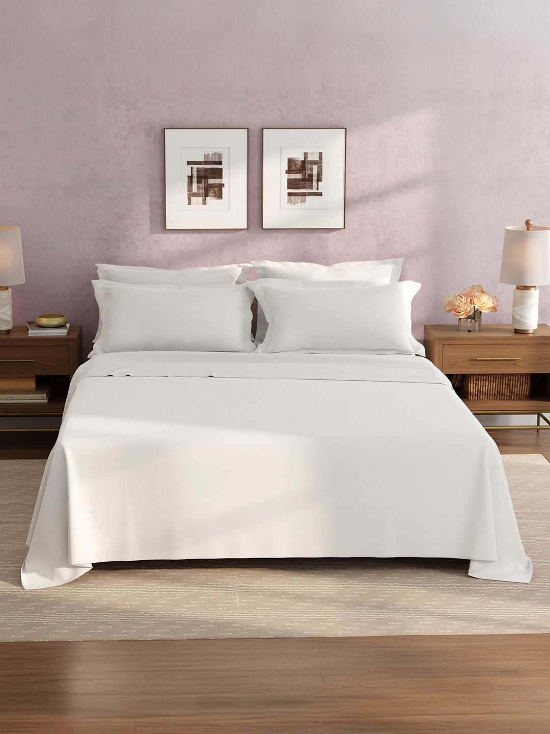 100% Cotton King Bedsheet Set, 400 TC Dyed Solid, Cotton Charm