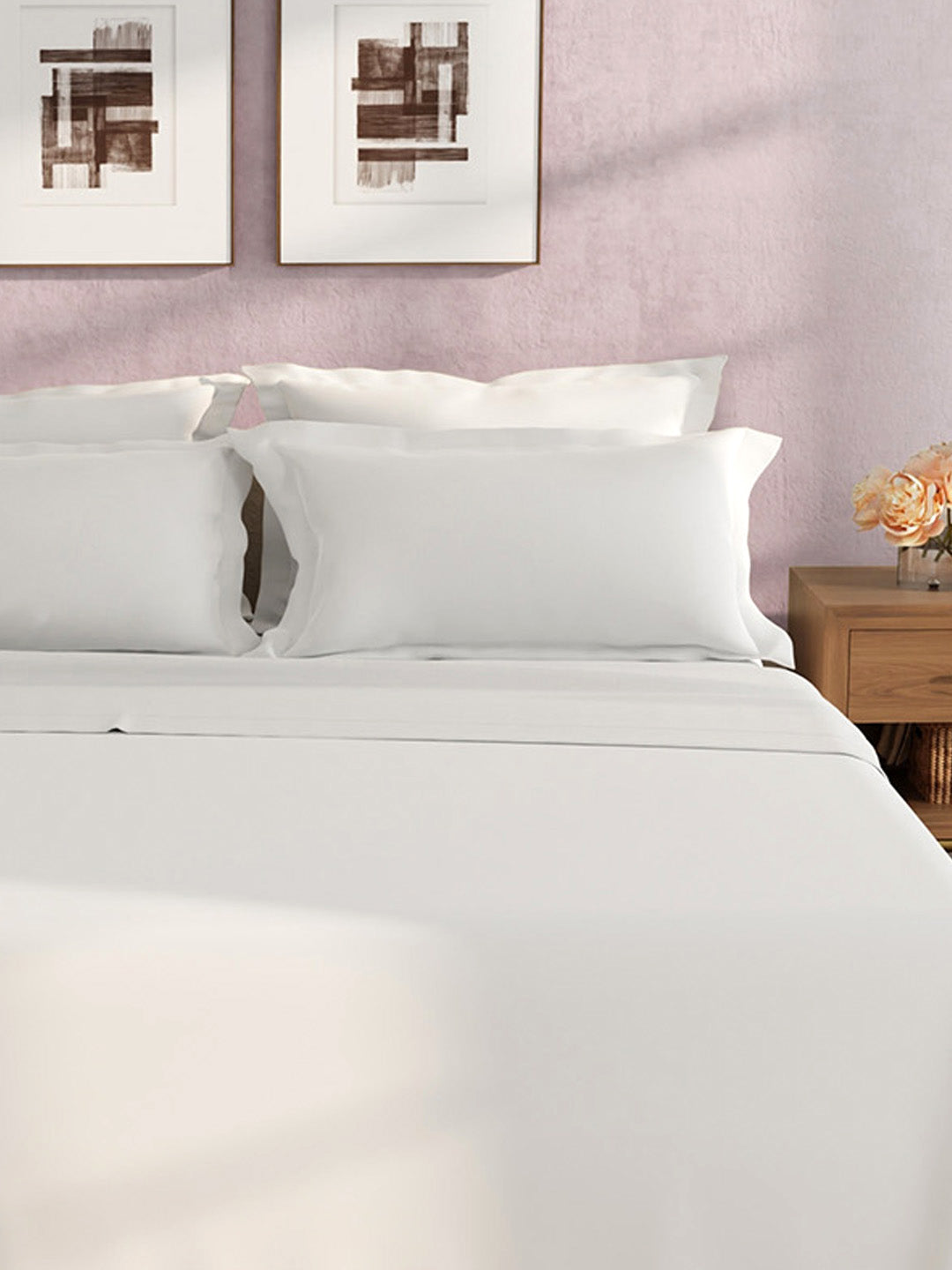 100% Cotton King Bedsheet Set, 400 TC Dyed Solid, Cotton Charm