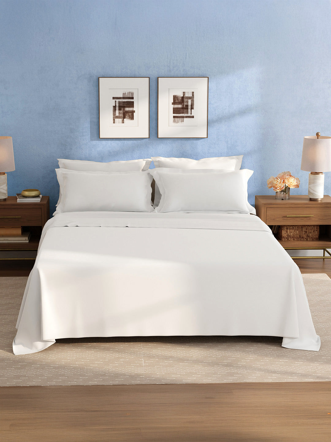 100% Cotton King Bedsheet Set, 400 TC Dyed Solid, Cotton Charm