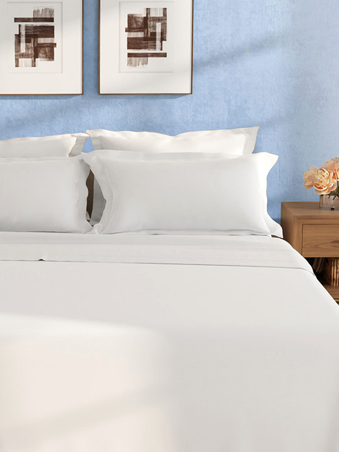 100% Cotton King Bedsheet Set, 400 TC Dyed Solid, Cotton Charm
