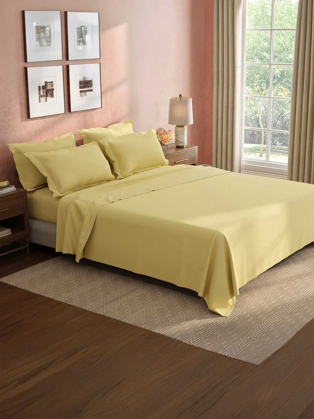 100% Cotton King Bedsheet Set, 400 TC Dyed Solid, Cotton Charm