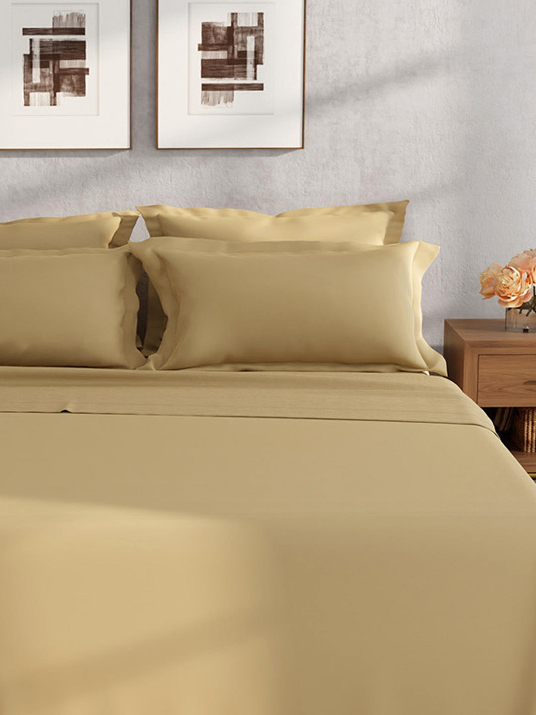 100% Cotton King Bedsheet Set, 400 TC Dyed Solid, Cotton Charm
