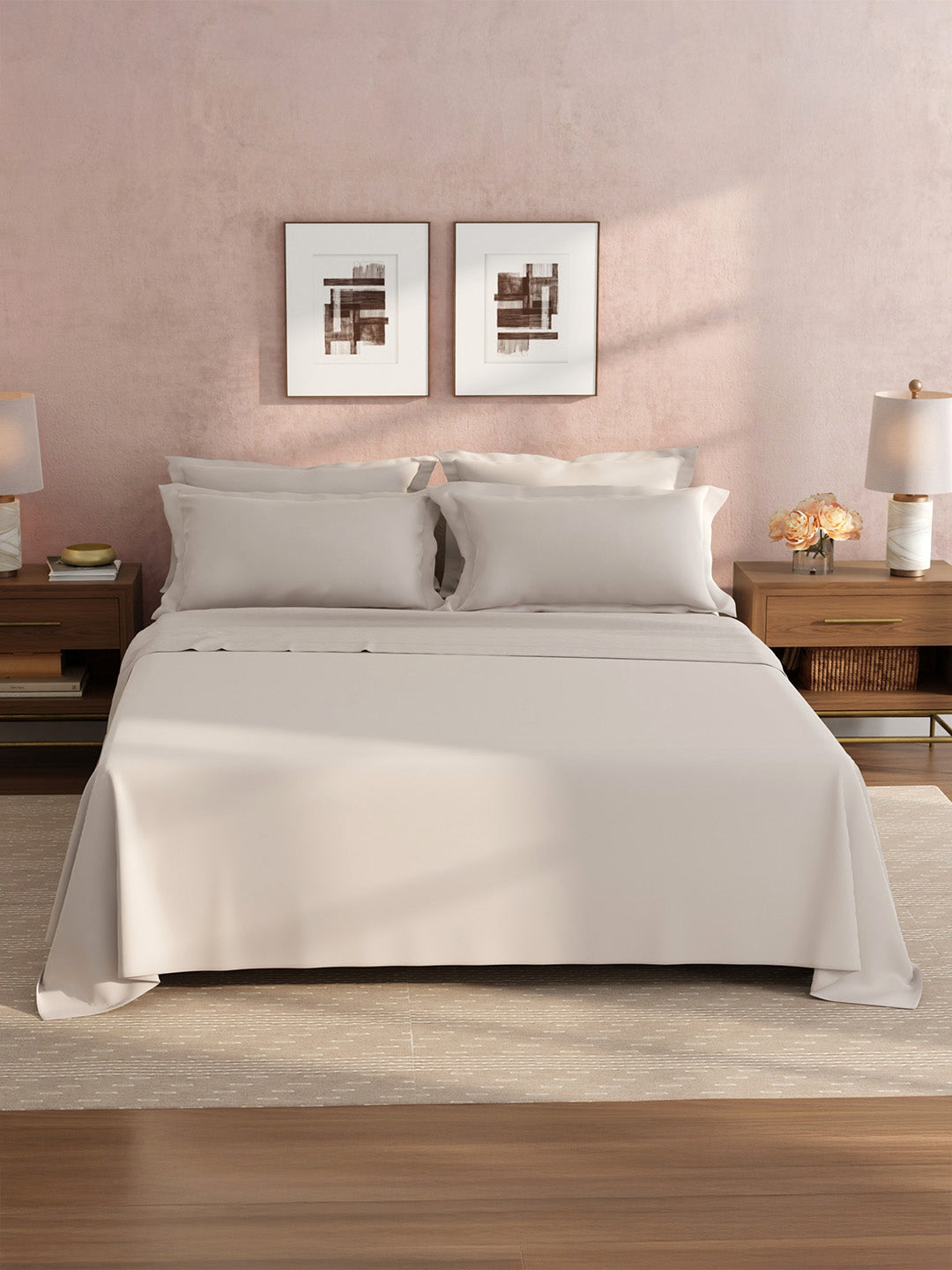 100% Cotton King Bedsheet Set, 400 TC Dyed Solid, Cotton Charm