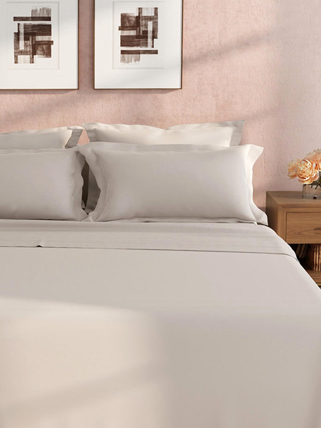 100% Cotton King Bedsheet Set, 400 TC Dyed Solid, Cotton Charm