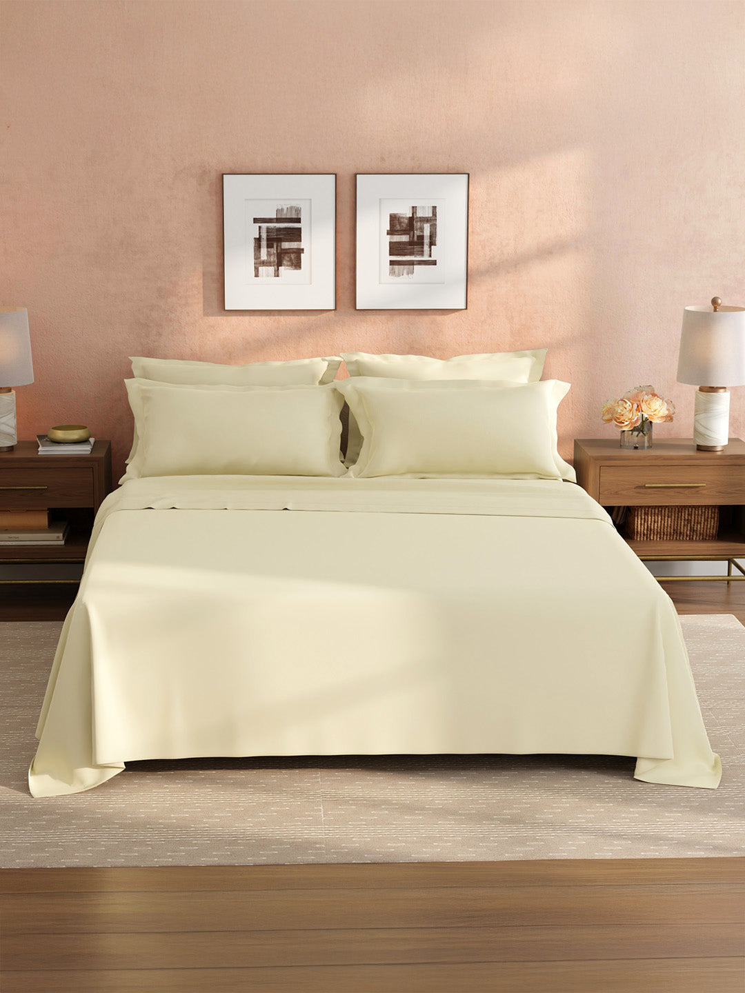 100% Cotton King Bedsheet Set, 400 TC Dyed Solid, Cotton Charm