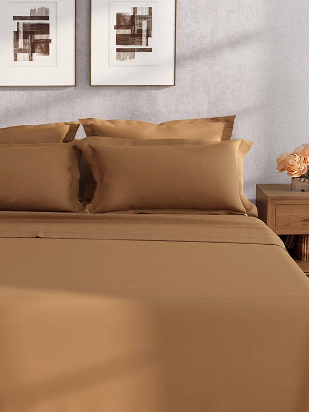 100% Cotton King Bedsheet Set, 400 TC Dyed Solid, Cotton Charm