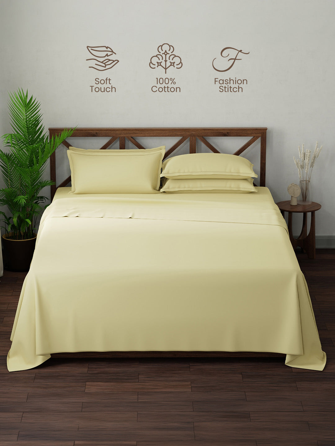 100% Cotton, King Bedsheet Set, 300 TC Solid, Emblem
