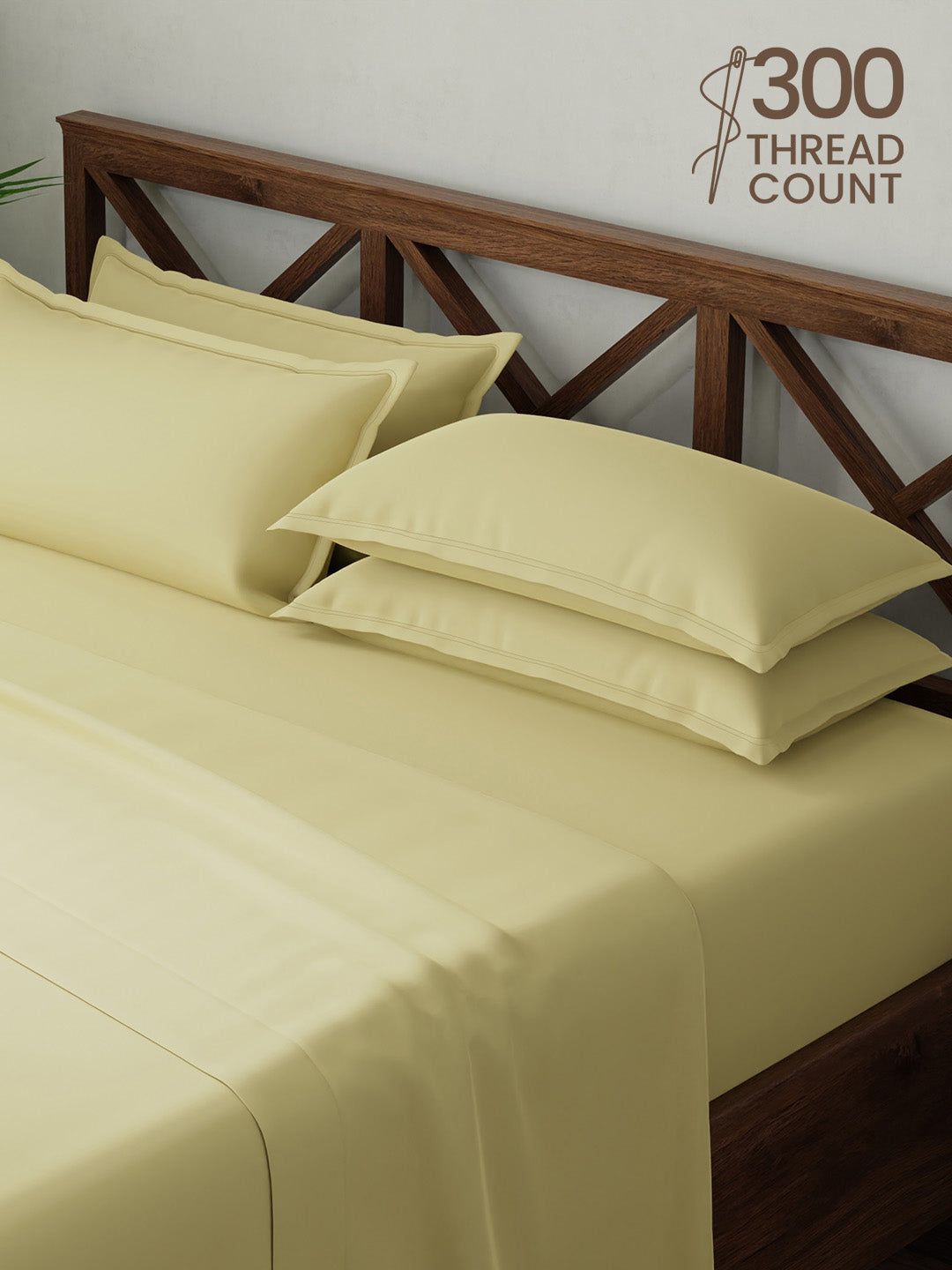 100% Cotton, King Bedsheet Set, 300 TC Solid, Emblem
