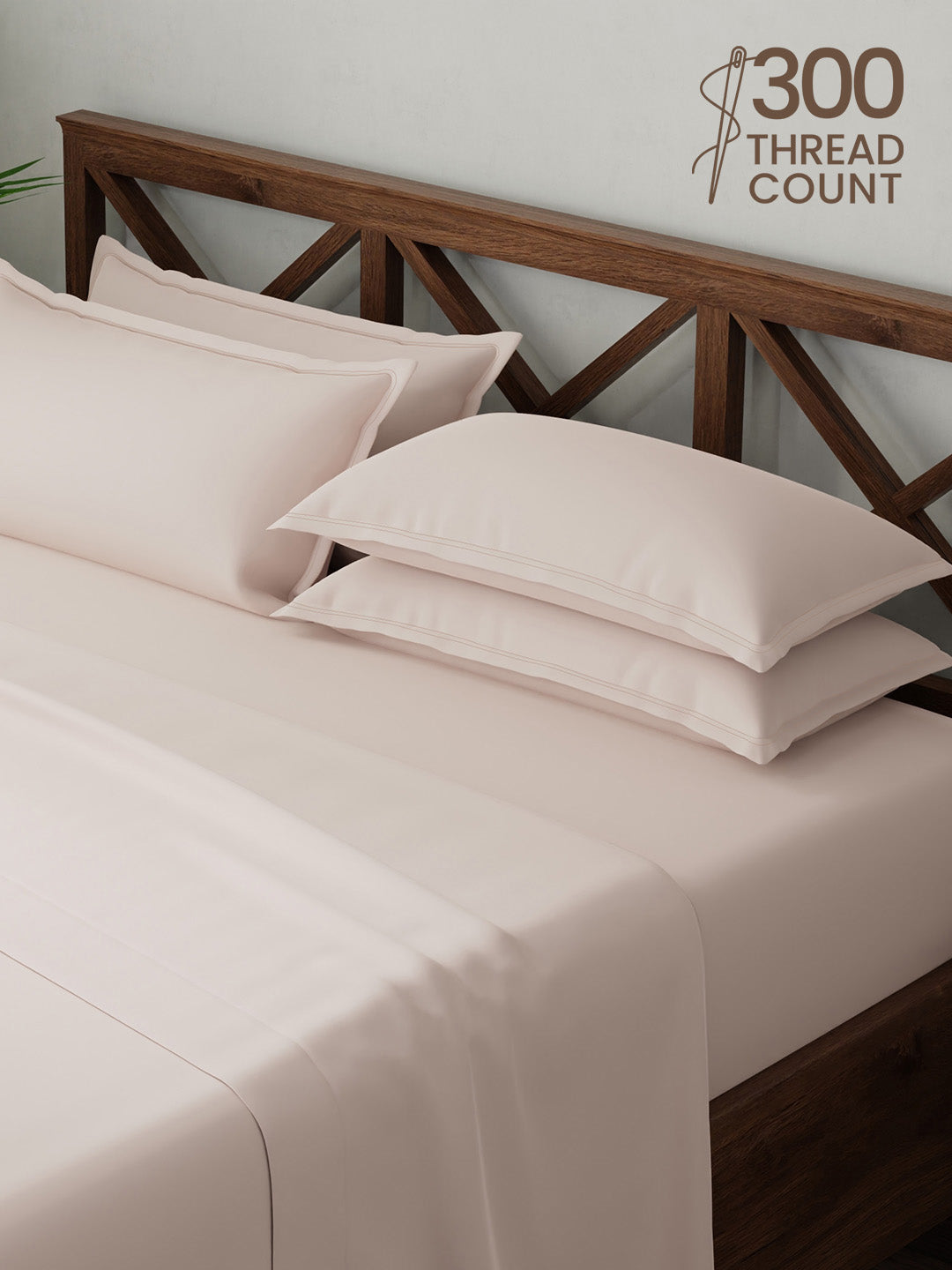 100% Cotton, King Bedsheet Set, 300 TC Solid, Emblem