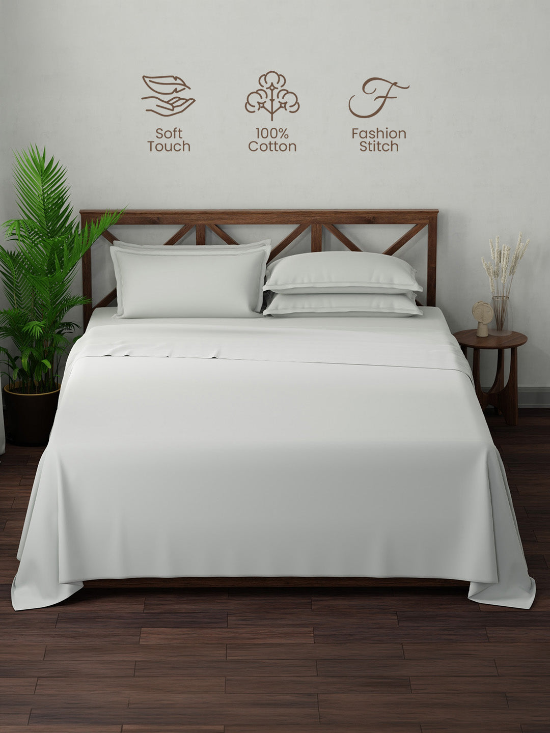100% Cotton, King Bedsheet Set, 300 TC Solid, Emblem