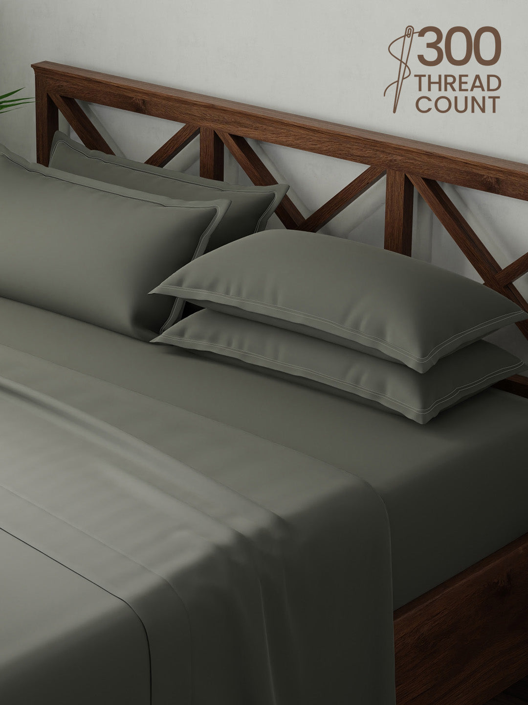 100% Cotton, King Bedsheet Set, 300 TC Solid, Emblem