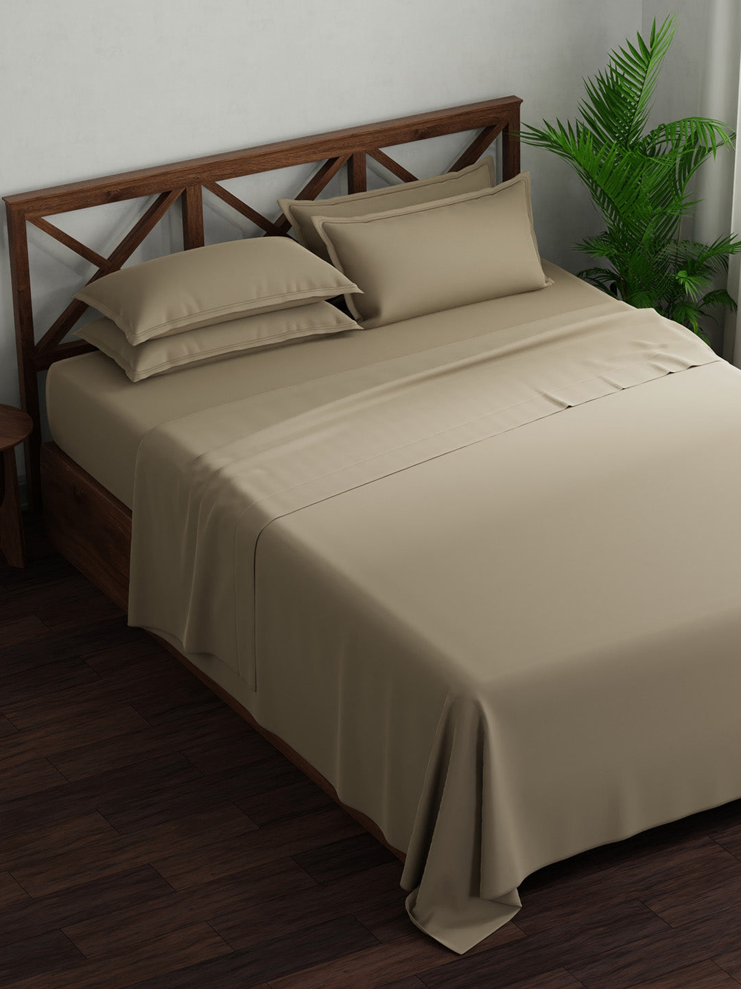 100% Cotton, King Bedsheet Set, 300 TC Solid, Emblem