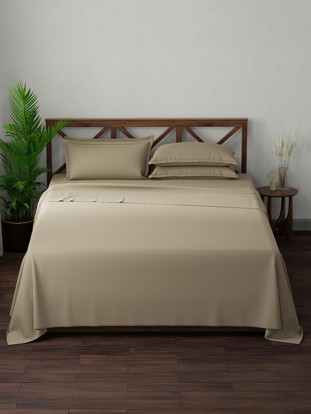 100% Cotton, King Bedsheet Set, 300 TC Solid, Emblem