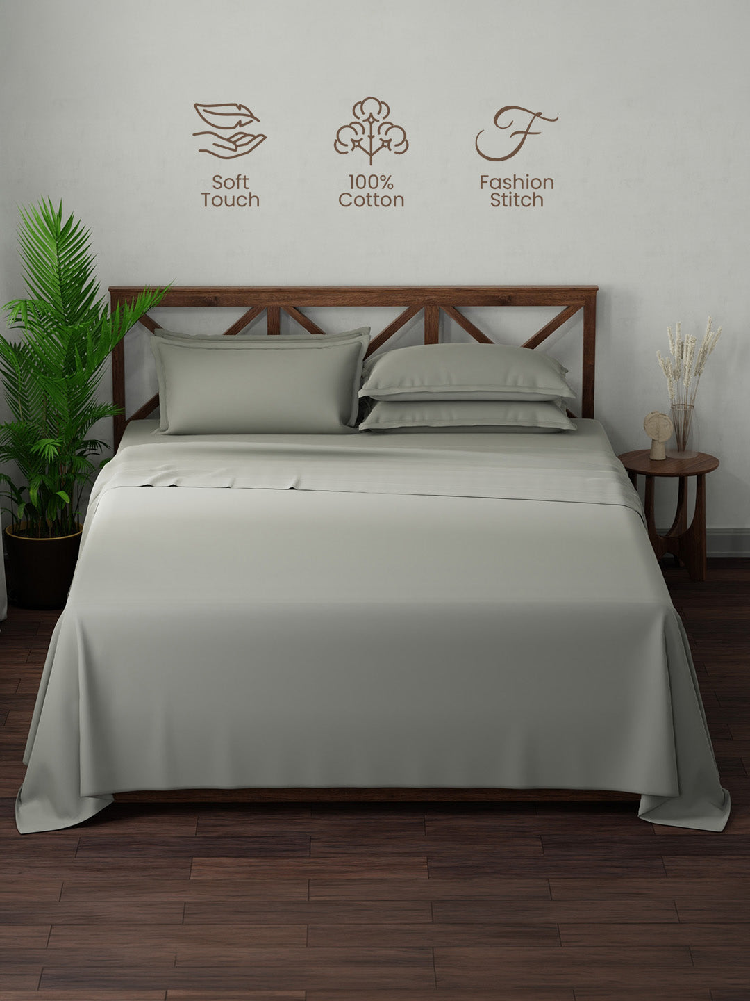 100% Cotton, King Bedsheet Set, 300 TC Solid, Emblem