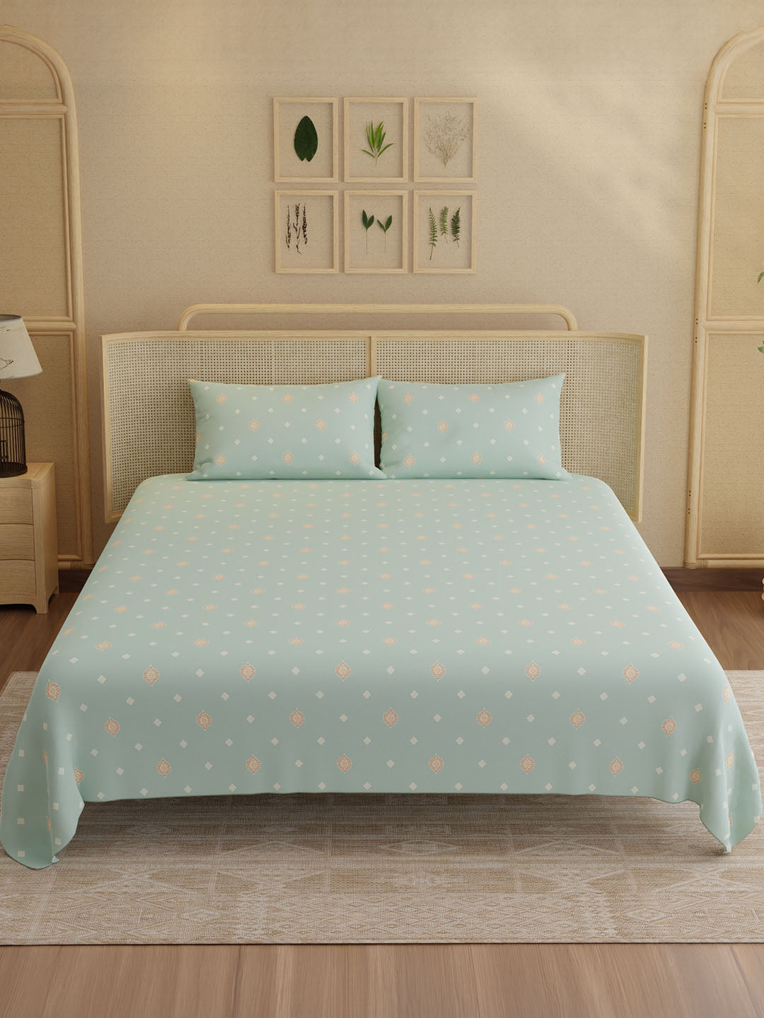 100% Kasturi Cotton King Bedsheet Set, 200 TC Printed, Indo Musk