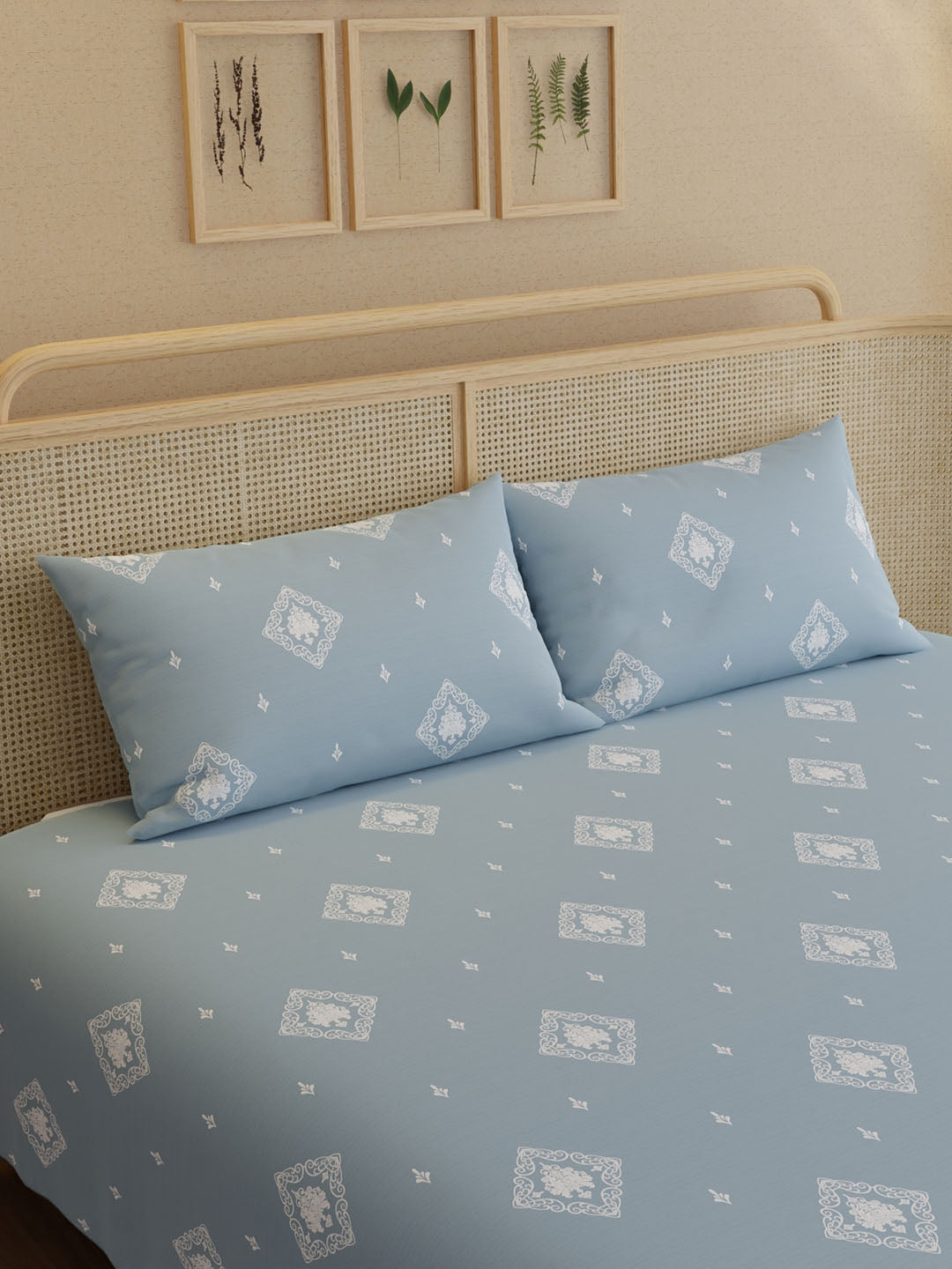 100% Kasturi Cotton King Bedsheet Set, 200 TC Printed, Indo Musk
