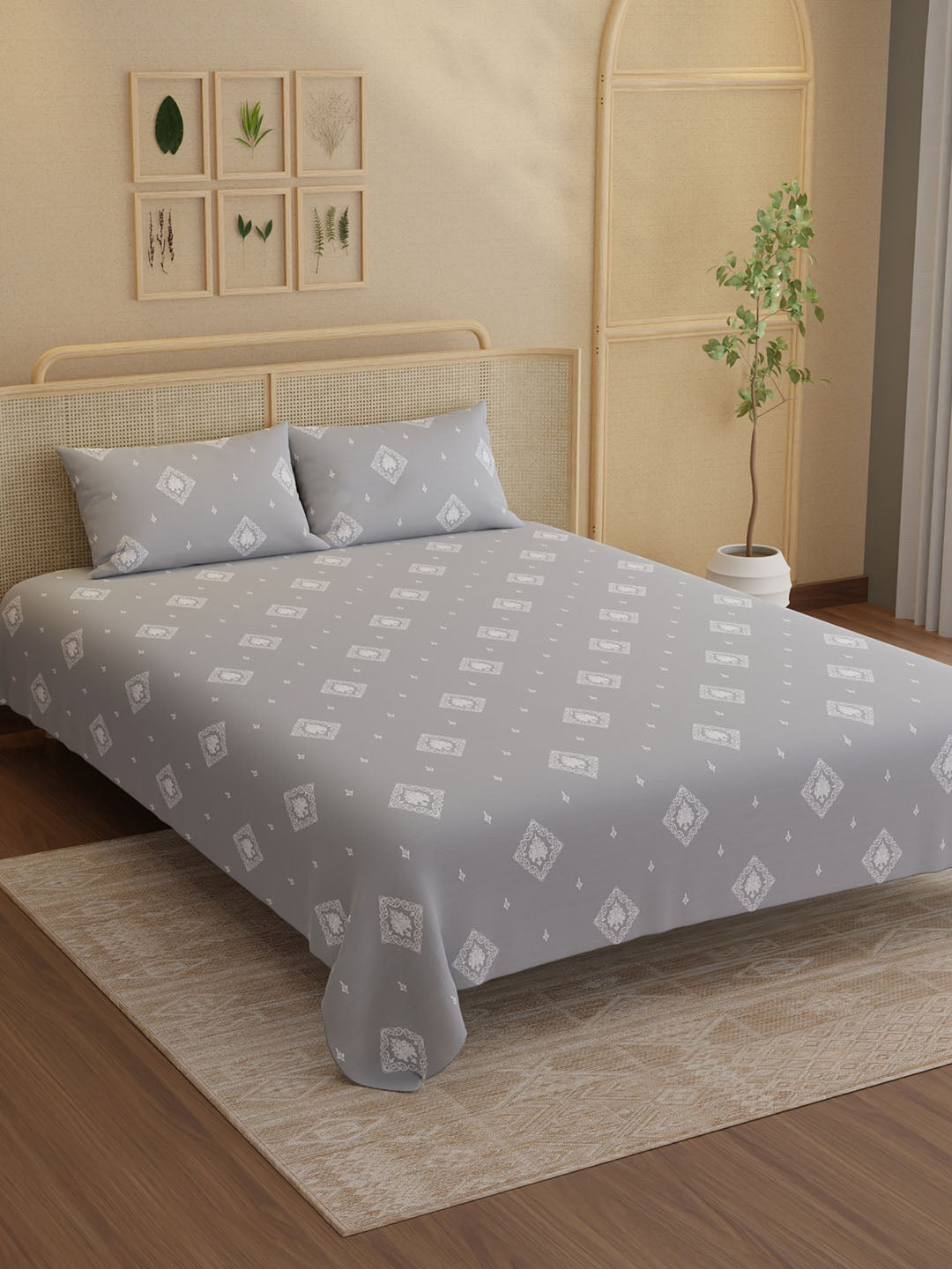 100% Kasturi Cotton King Bedsheet Set, 200 TC Printed, Indo Musk