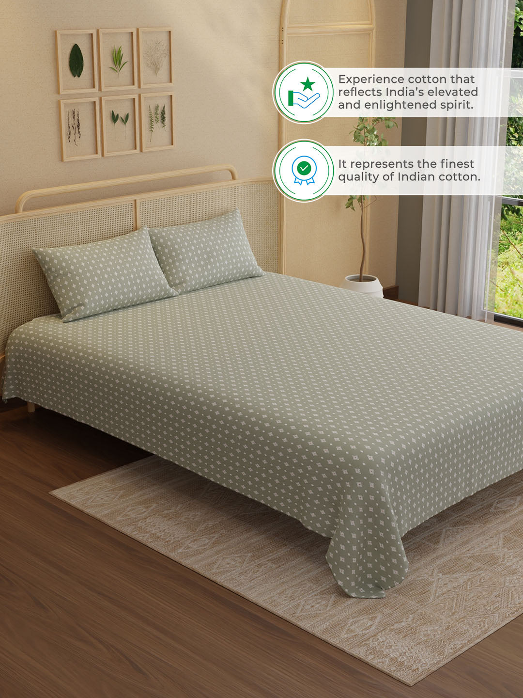 100% Kasturi Cotton King Bedsheet Set, 200 TC Printed, Indo Musk