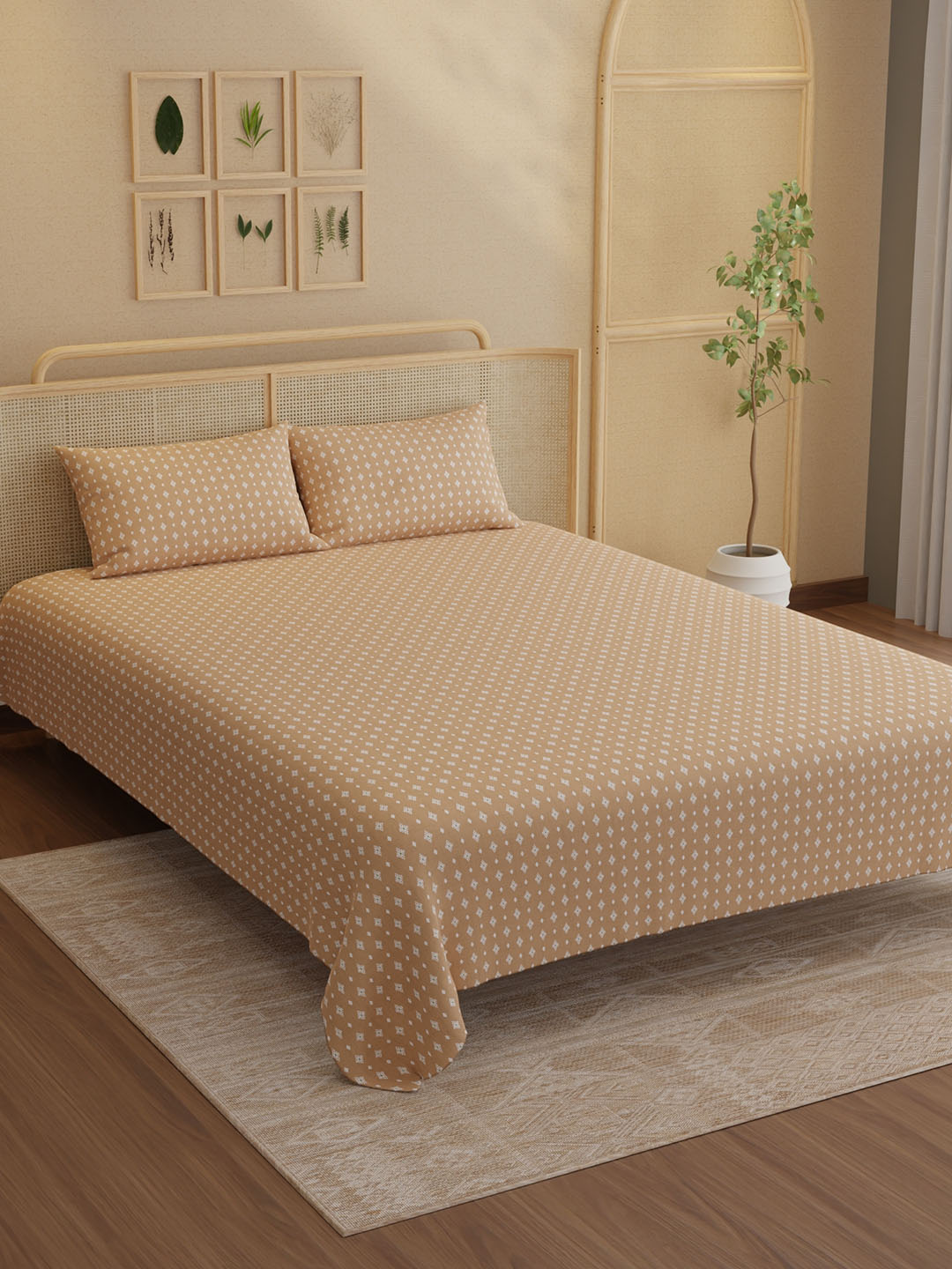 100% Kasturi Cotton King Bedsheet Set, 200 TC Printed, Indo Musk