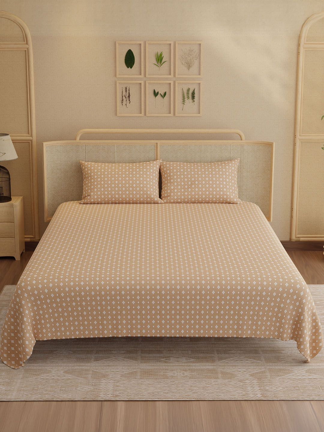 100% Kasturi Cotton King Bedsheet Set, 200 TC Printed, Indo Musk