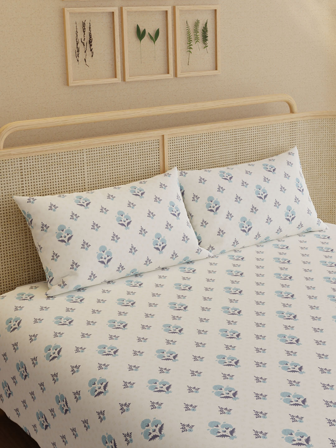 100% Kasturi Cotton King Bedsheet Set, 200 TC Printed, Indo Musk