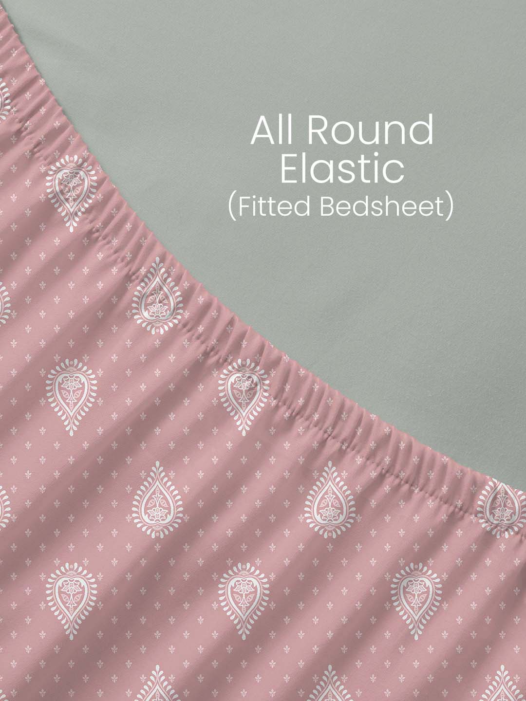 100% Kasturi Cotton, King Size, 200 TC Printed Fitted Sheet Set, Indo Musk