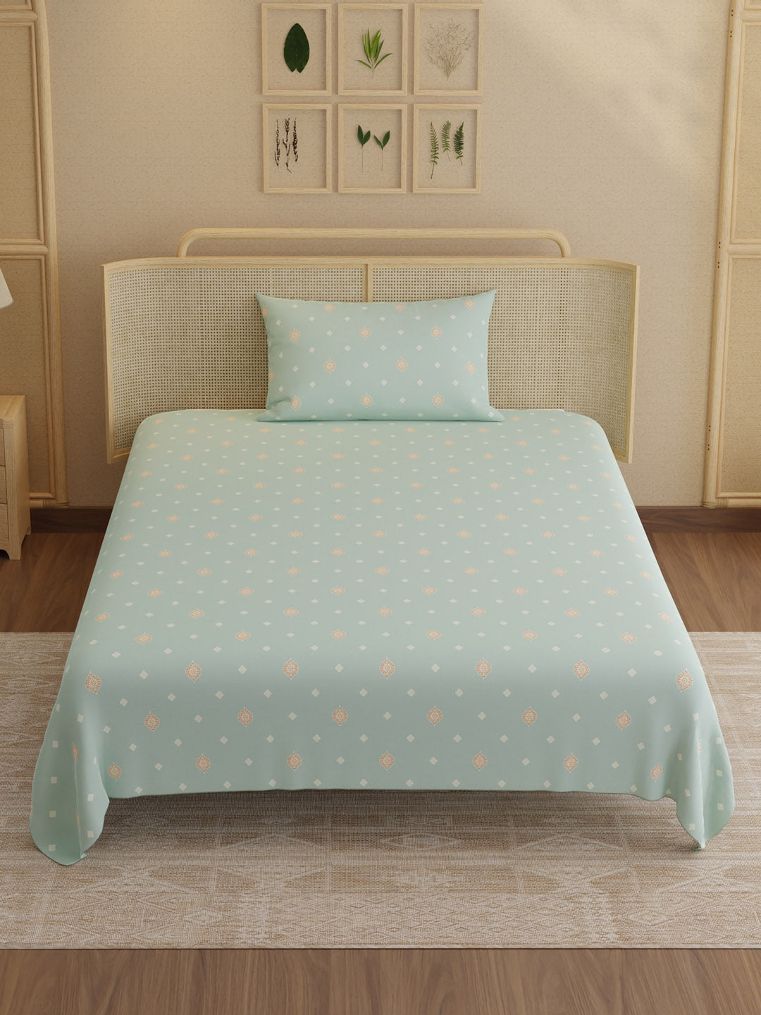 100% Kasturi Cotton 200 TC, Printed Single Bedsheet Set, Indo Musk