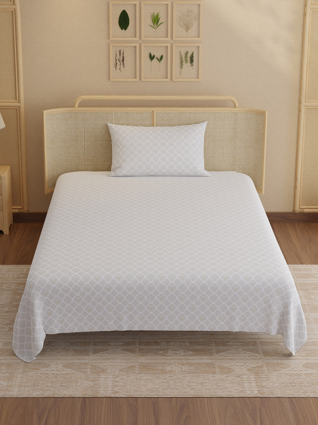 100% Kasturi Cotton 200 TC, Printed Single Bedsheet Set, Indo Musk