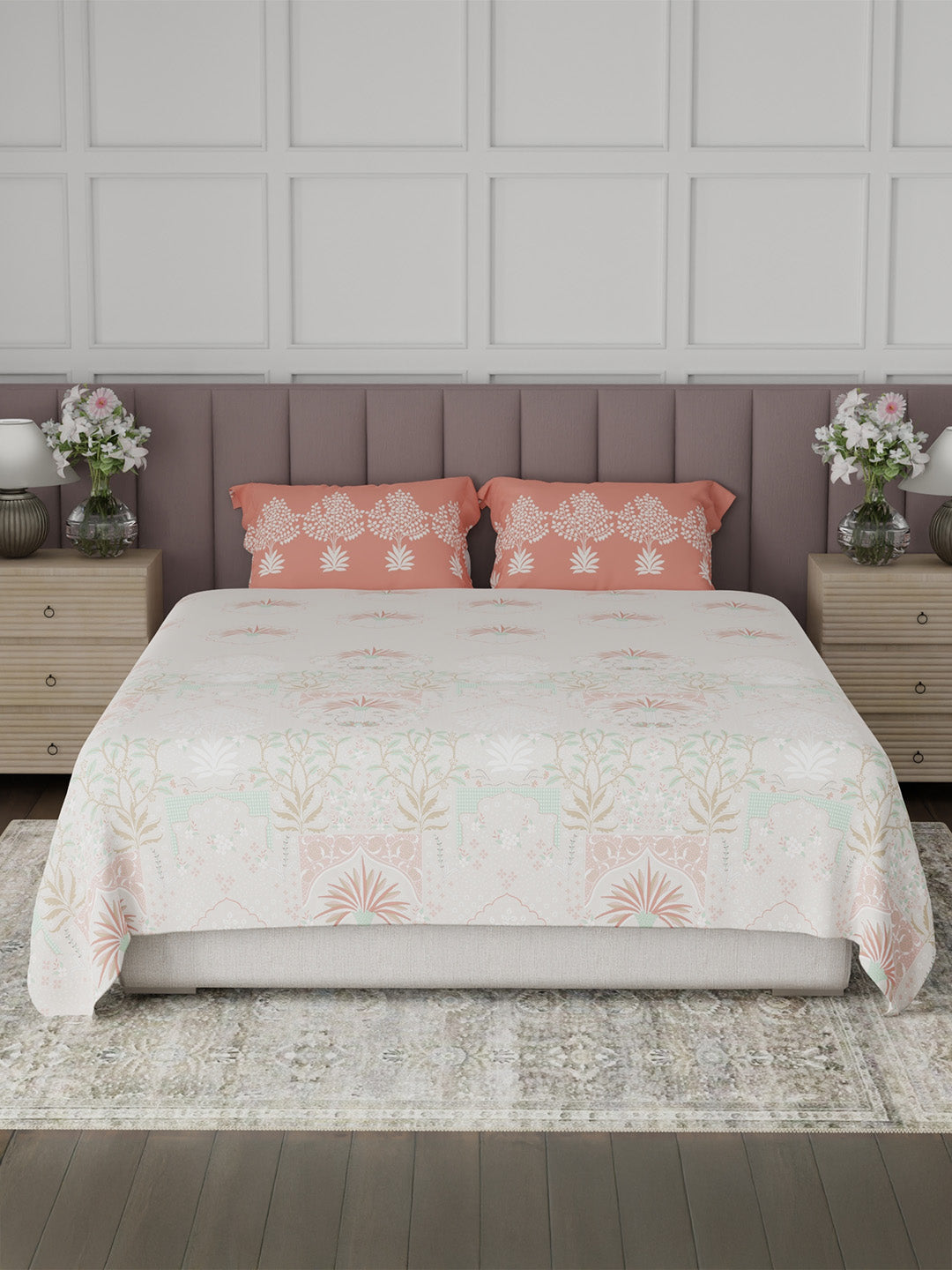 100% Cotton King Bedsheet Set, 200 TC Floral, Valatia