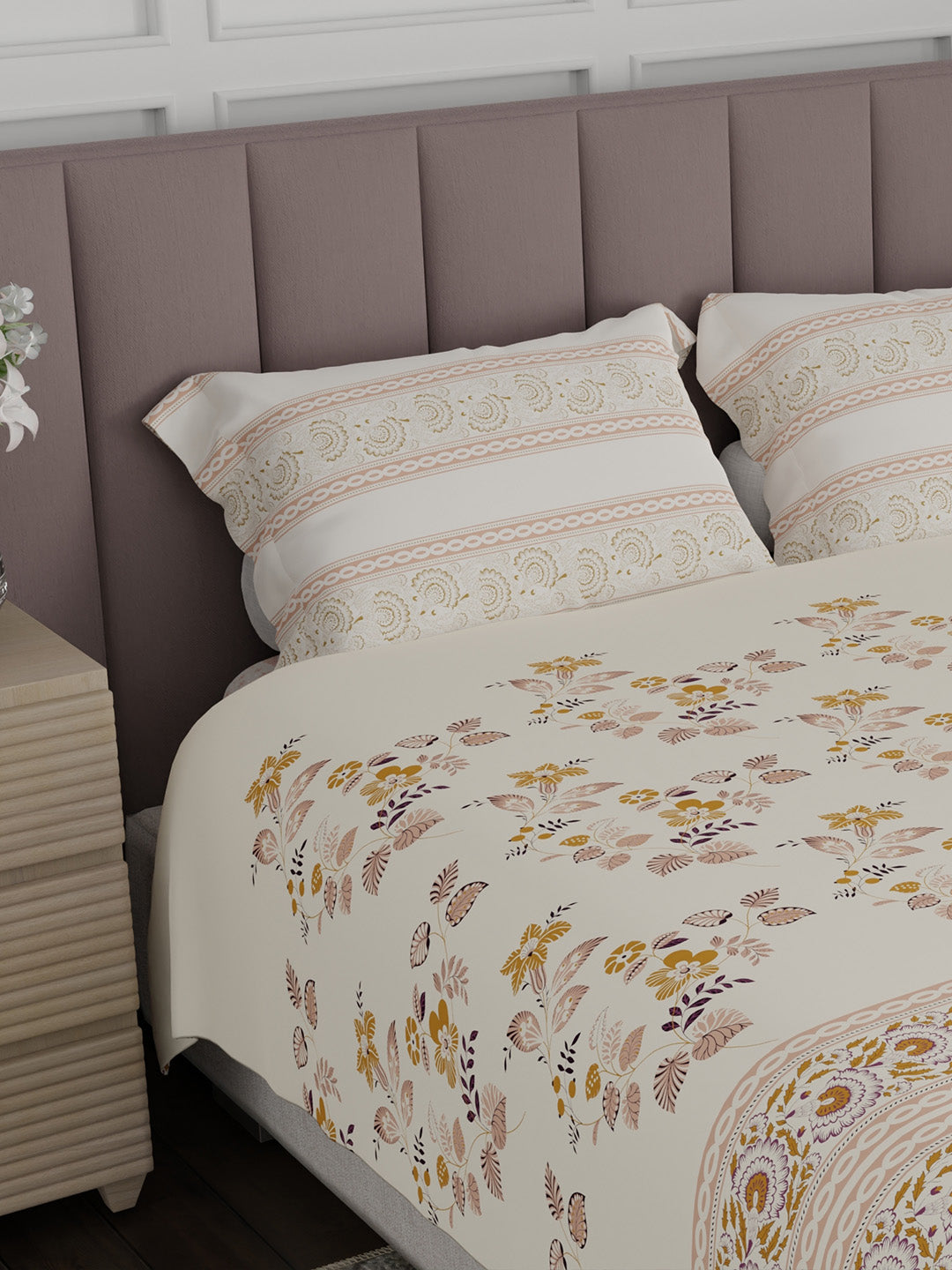 100% Cotton King Bedsheet Set, 200 TC Floral, Valatia
