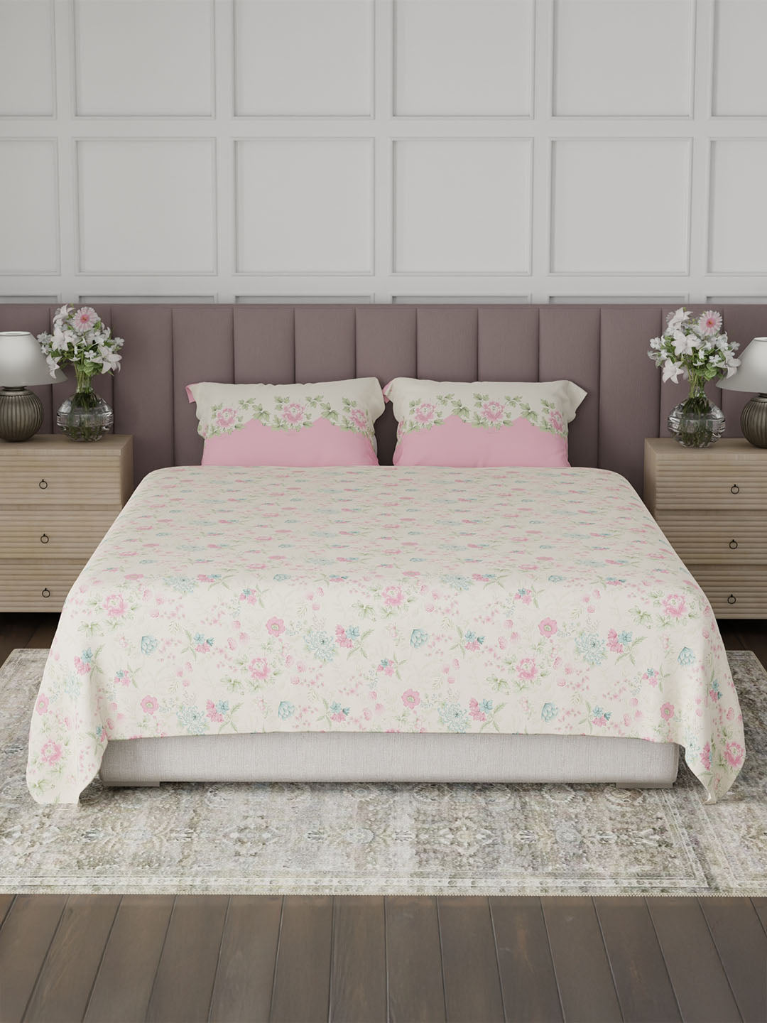 100% Cotton King Bedsheet Set, 200 TC Floral, Valatia