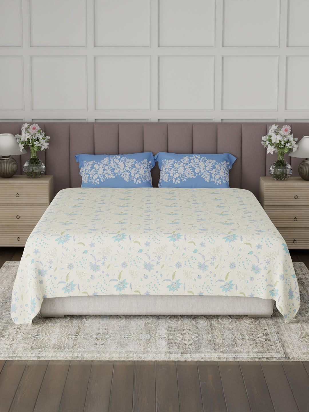 100% Cotton King Bedsheet Set, 200 TC Floral, Valatia