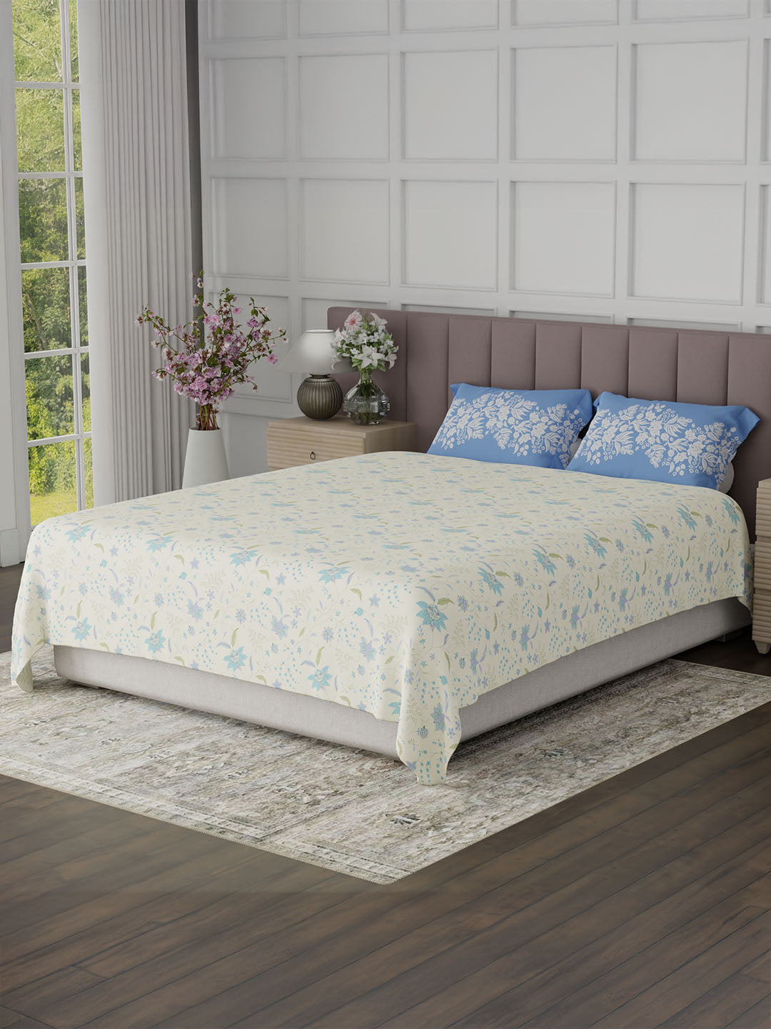 100% Cotton King Bedsheet Set, 200 TC Floral, Valatia