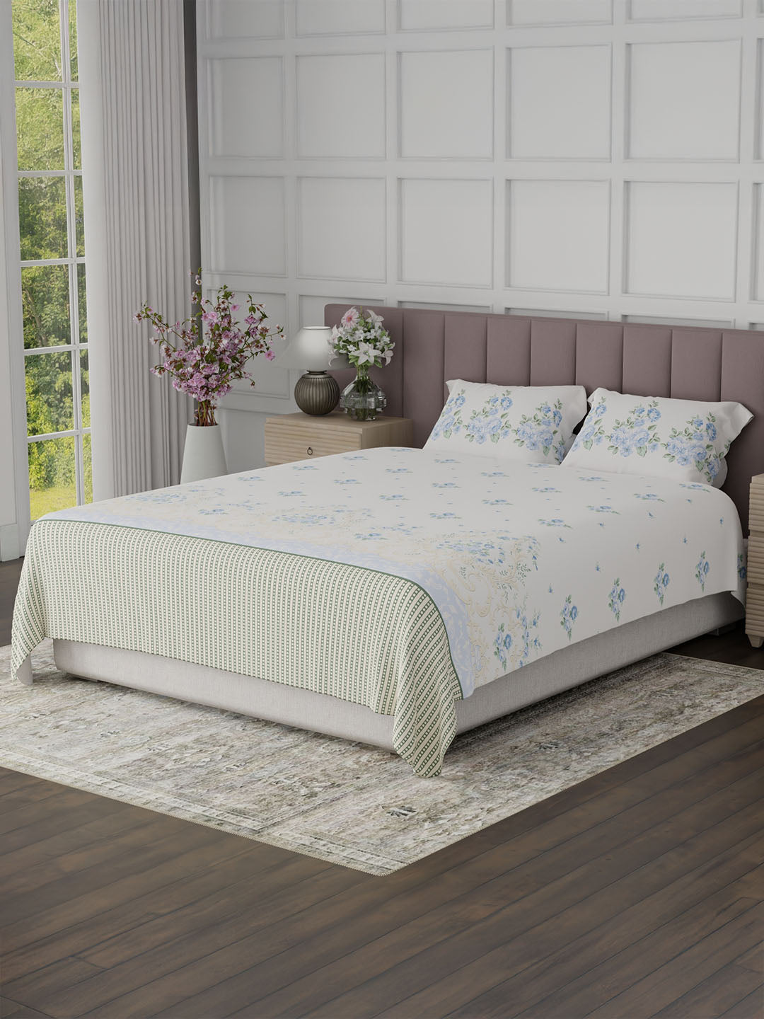 100% Cotton King Bedsheet Set, 200 TC Floral, Valatia