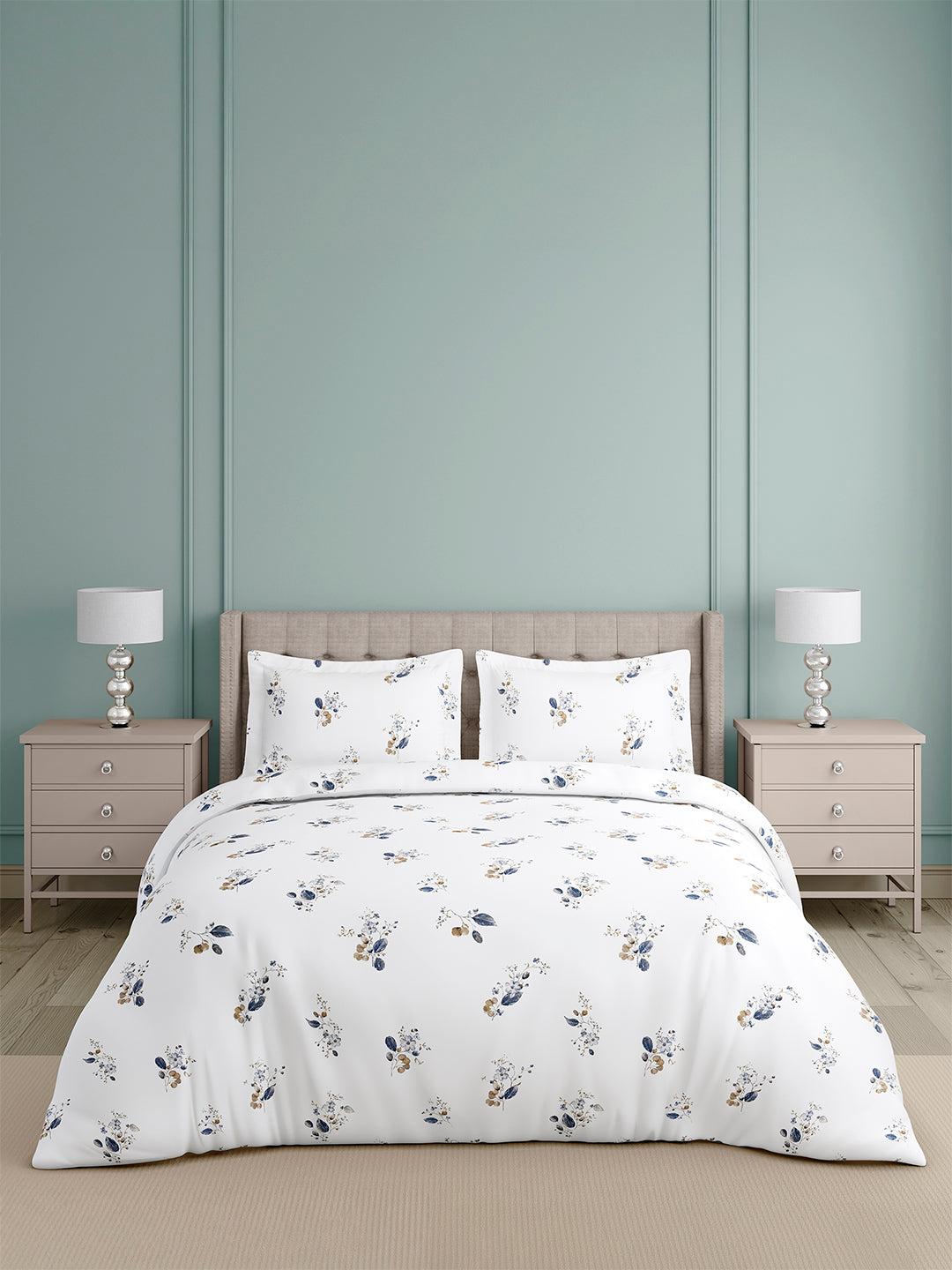 Platinum Pulse 100% Cotton King Bedsheet with 2 Pillow Covers | 800 TC White Floral Bedsheet Set