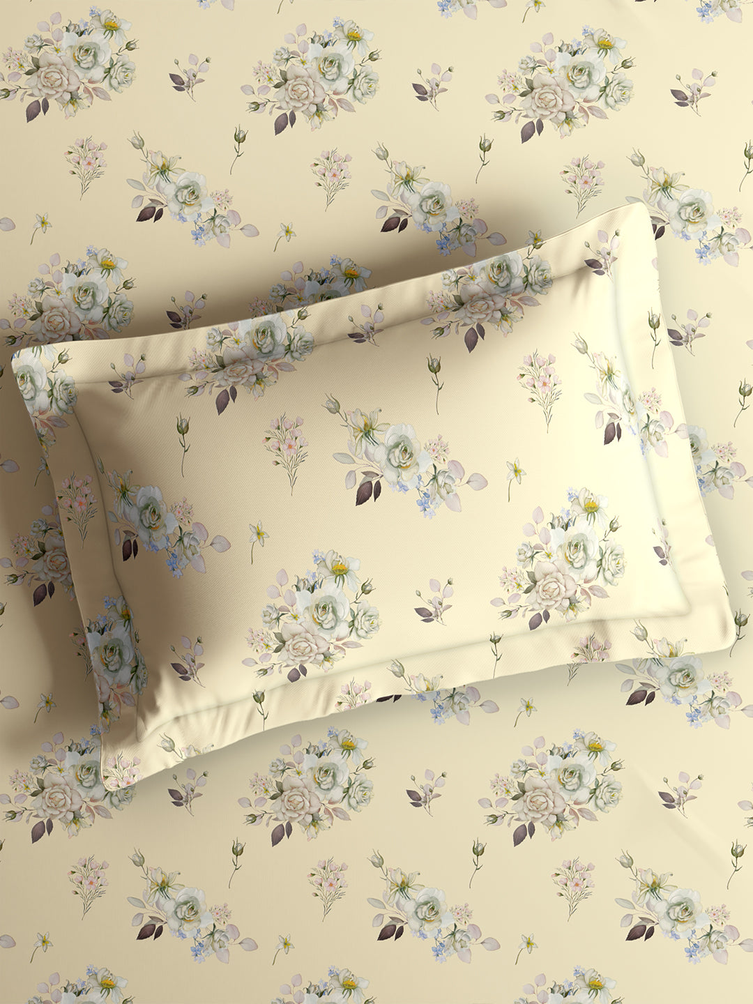Platinum Pulse 100% Cotton King Bedsheet with 2 Pillow Covers | 800 TC Cream Floral Bedsheet Set