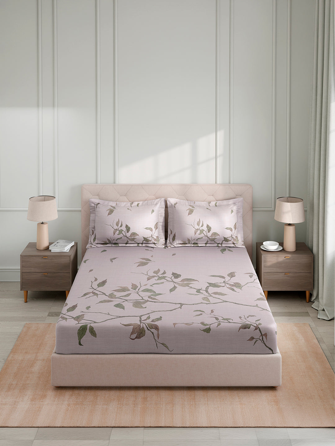 Royal Essence 100% Cotton King Bedsheet with 2 Pillow Covers | 400 TC Purple Floral Digitally Printed Bedsheet Set