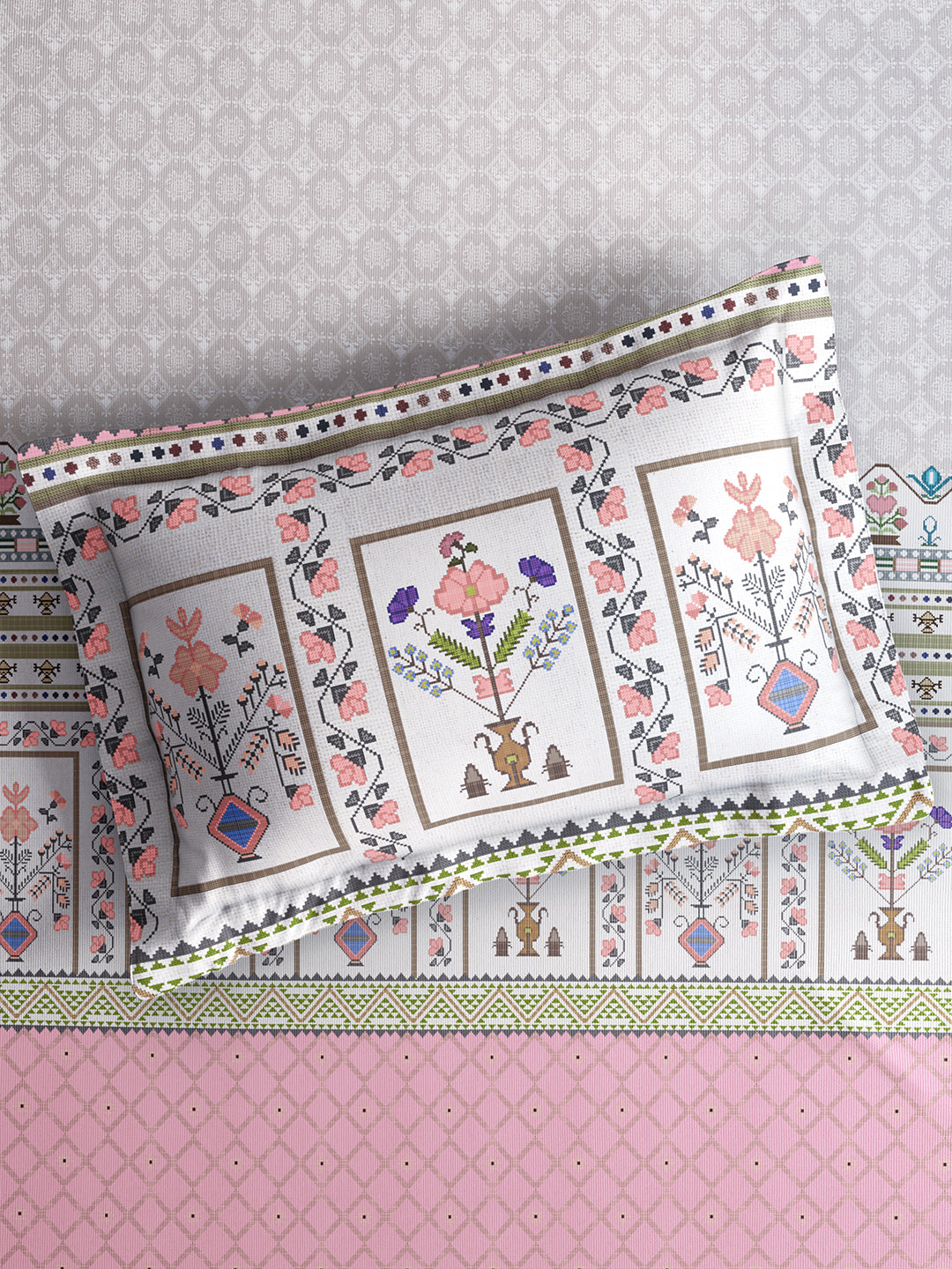 Royal Essence 100% Cotton King Bedsheet with 2 Pillow Covers | 400 TC Pink Floral Digitally Printed Bedsheet Set
