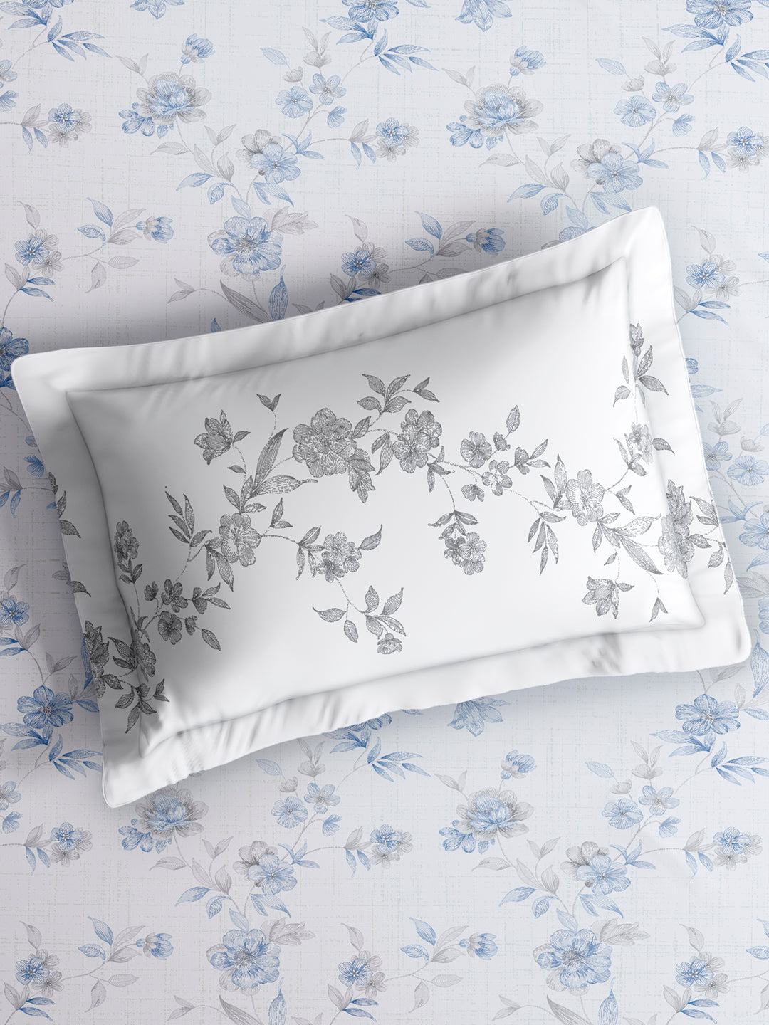 Monarch Grand 100% Cotton King Bedsheet with 2 Pillow Covers | Blue Floral Bedsheet Set