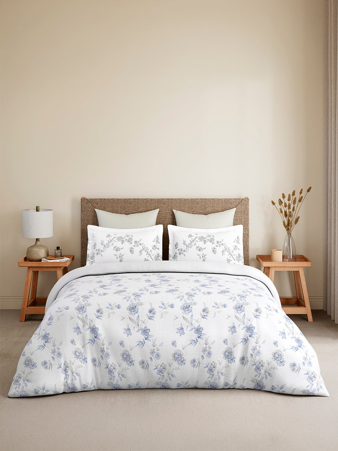 Monarch Grand 100% Cotton King Bedsheet with 2 Pillow Covers | Blue Floral Bedsheet Set