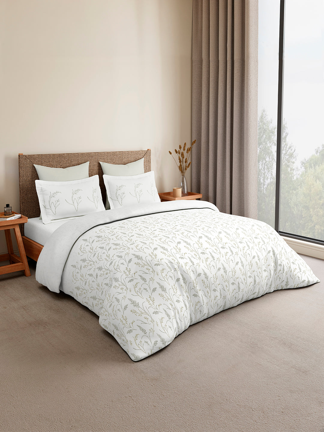 Monarch Grand 100% Cotton King Bedsheet with 2 Pillow Covers | White Floral Bedsheet Set