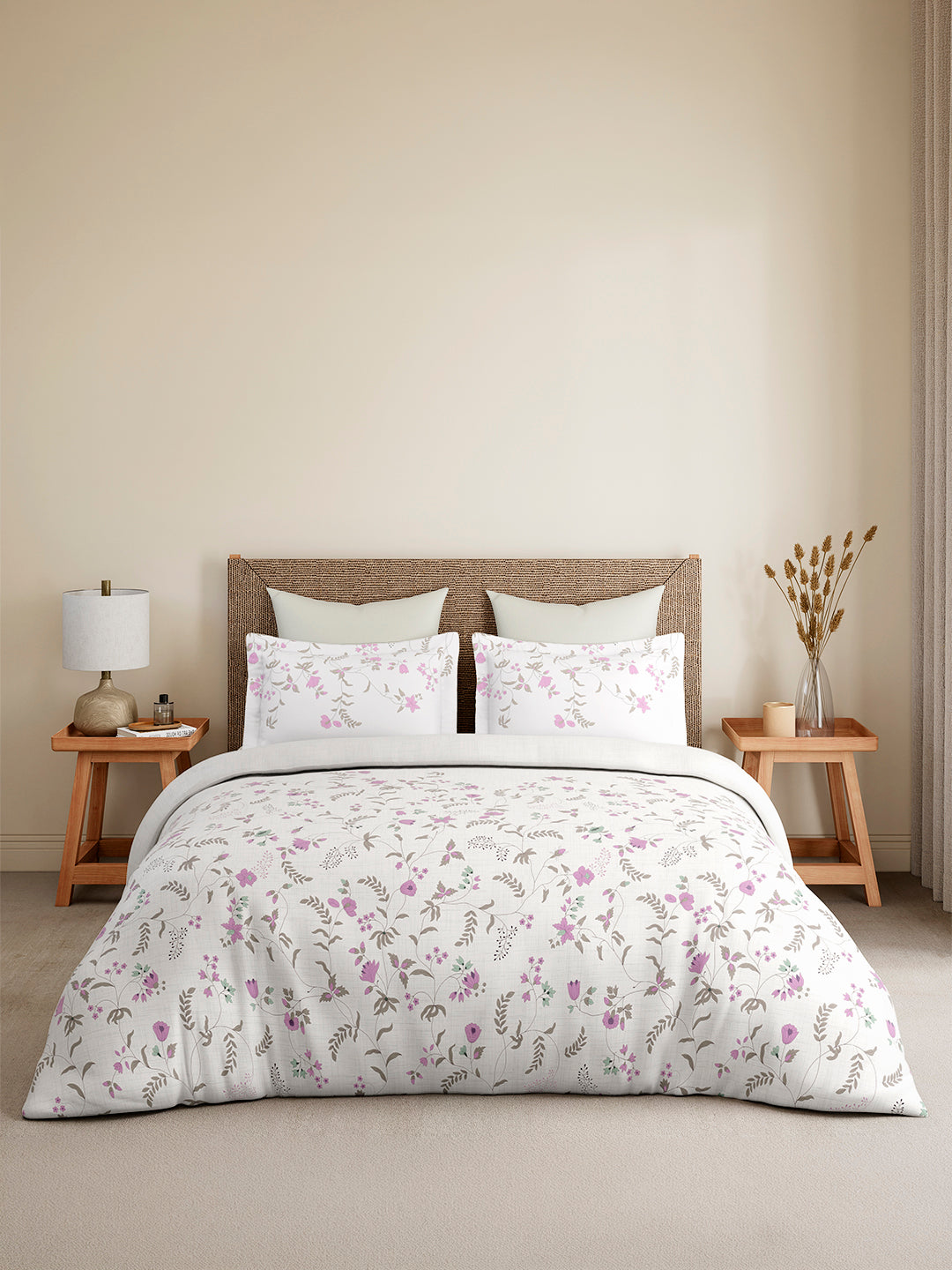 Monarch Grand 100% Cotton King Bedsheet with 2 Pillow Covers | Pink Floral Bedsheet Set