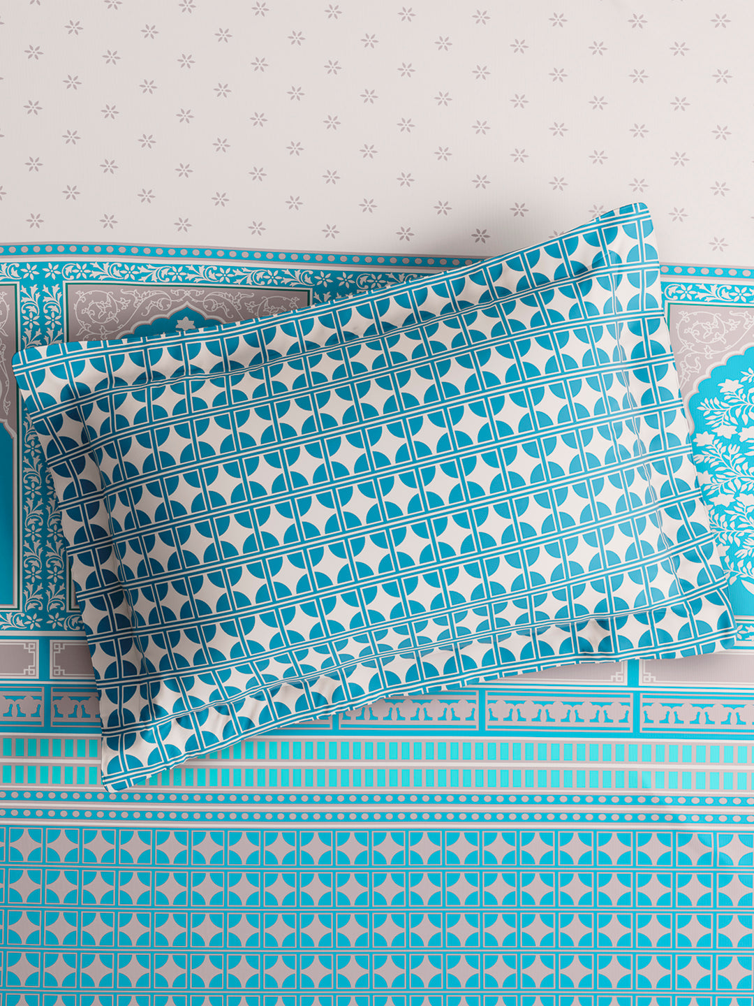 Embrace 100% Cotton King Bedsheet with 2 Pillow Covers | Blue Ethnic Print Bedsheet Set