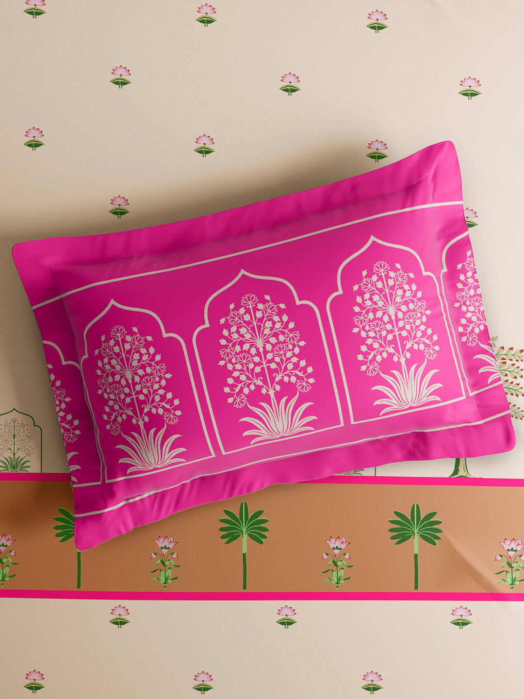 Embrace 100% Cotton King Bedsheet with 2 Pillow Covers | Pink & Beige Floral Bedsheet Set